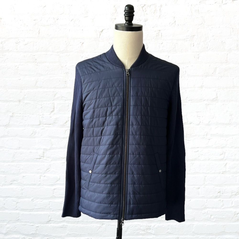 J McLaughlin Tyler Quilted Sweater Jacket in Navy Blue | MEDIUM NWT